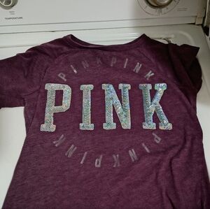 PINK Victoria's Secret Maroon Sequin Tee